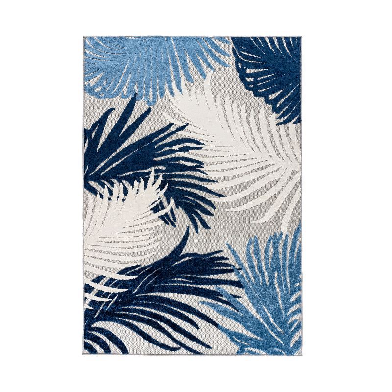 Navy Floral Synthetic Flat Woven Reversible Area Rug