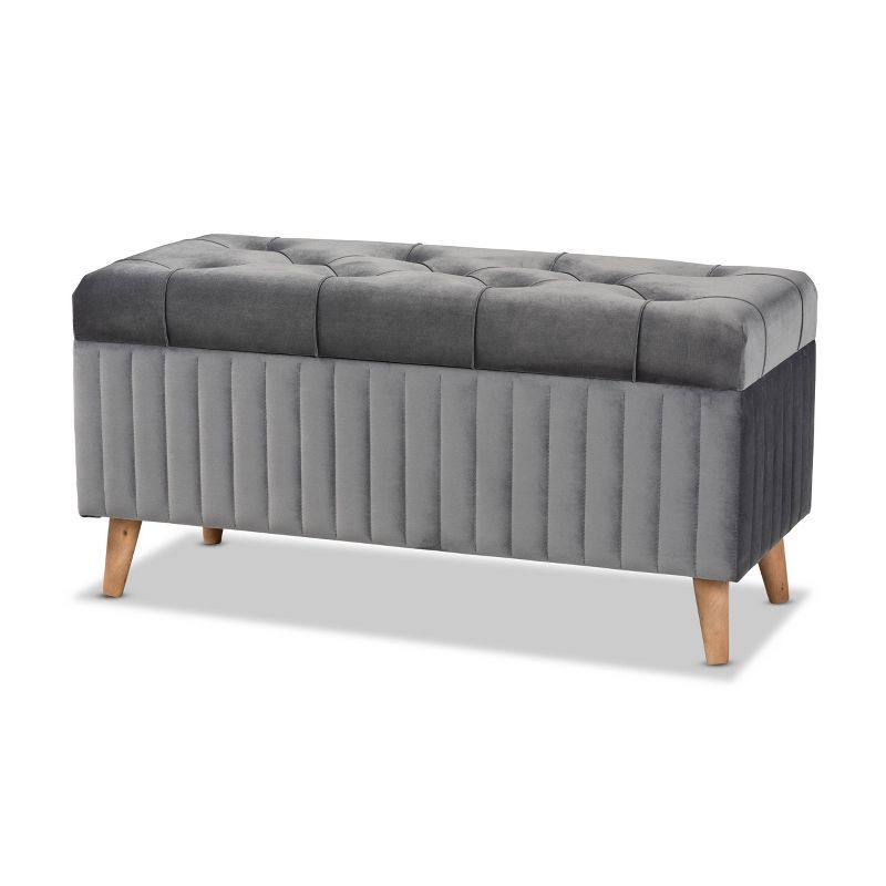 Hanley Grey Velvet Upholstered Wood Storage Ottoman