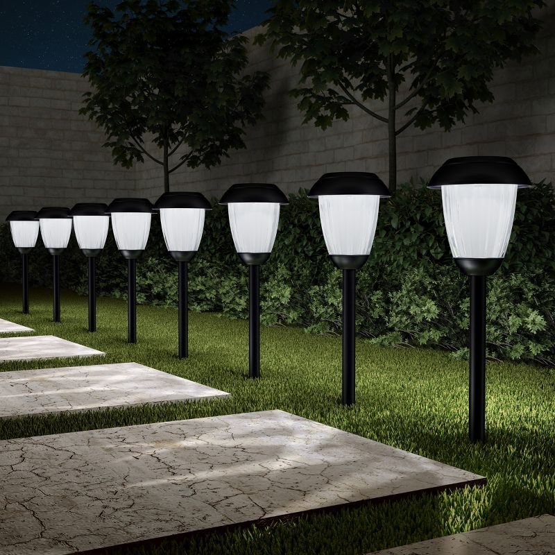 Set of 8 Black Stainless Steel Solar Pathway Lights