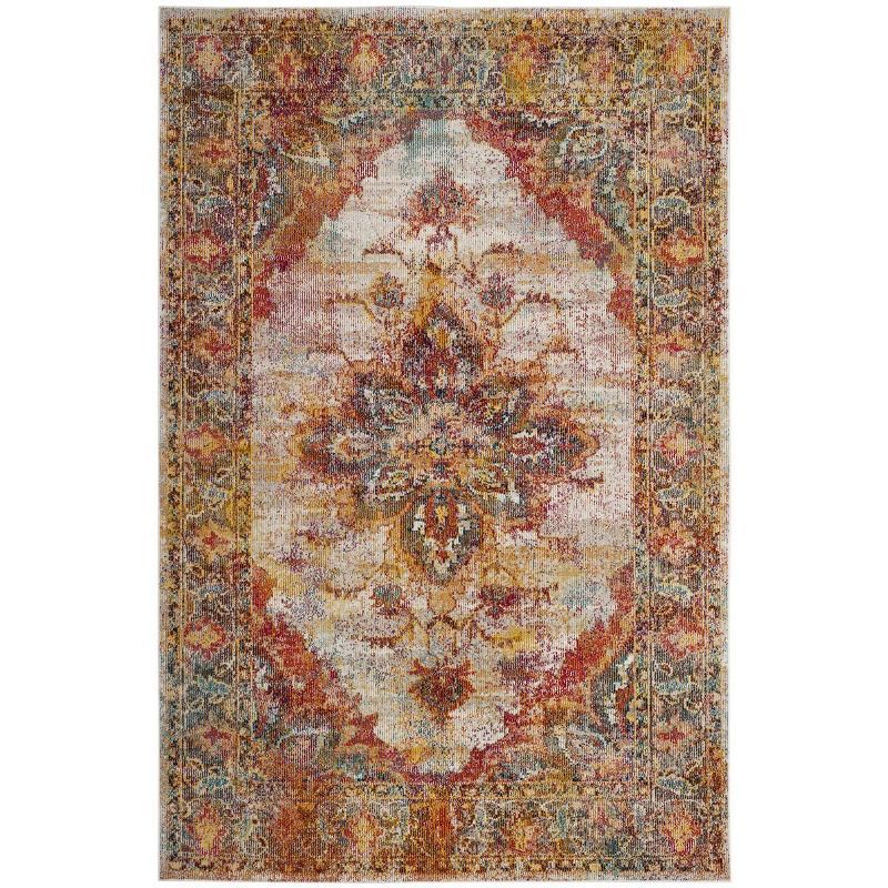 Cream and Rose Medallion Synthetic Area Rug