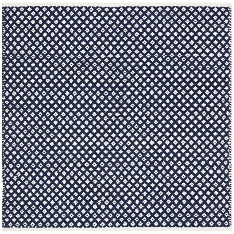 Navy Geometric Square Hand-Woven Wool & Cotton Rug