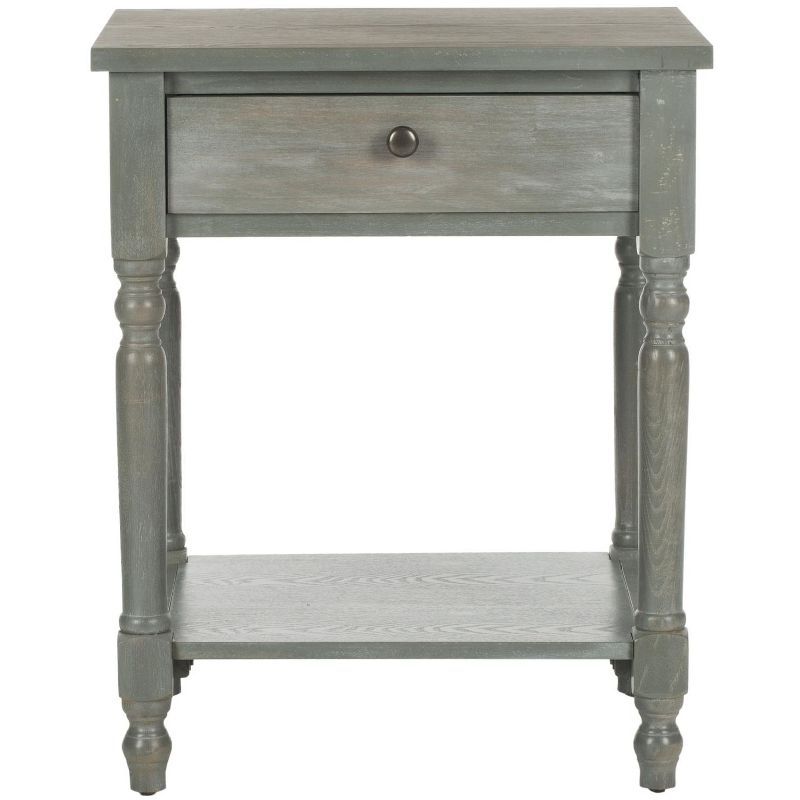 Ash Grey Elm Wood Transitional Nightstand with Drawer
