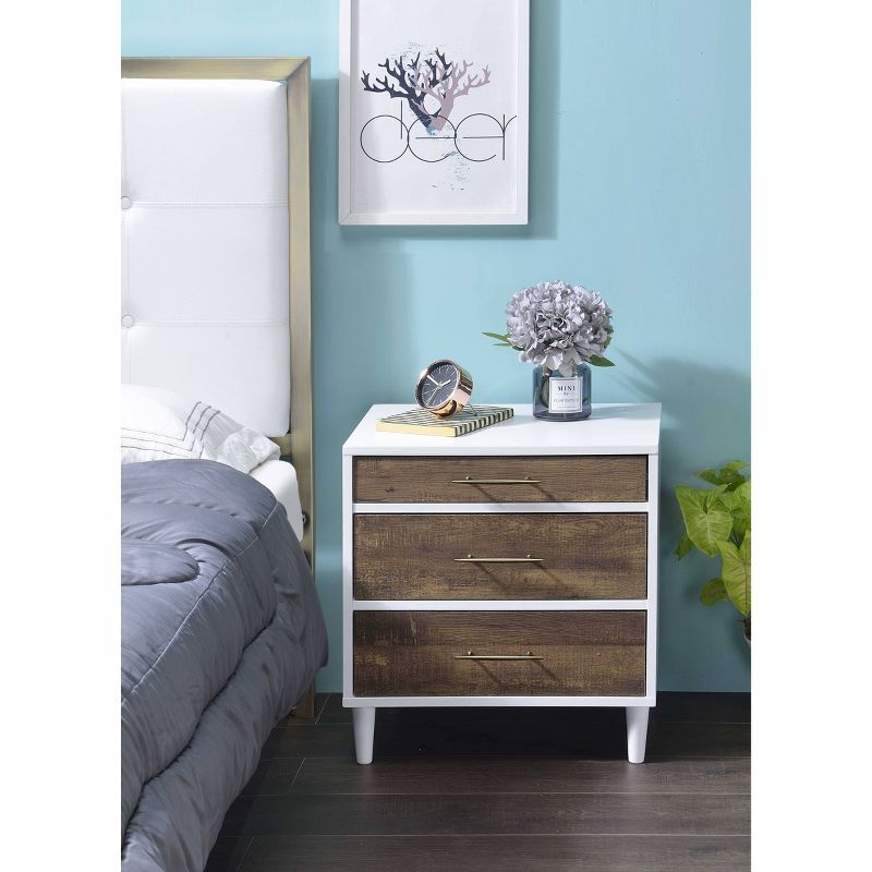 White and Weathered Oak 3-Drawer Nightstand