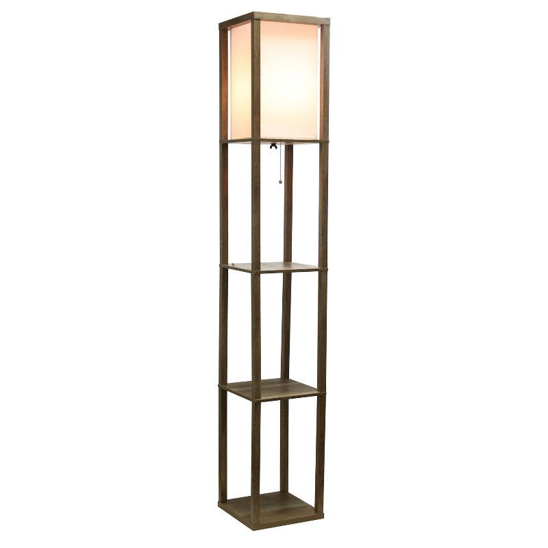 62.5" Black MDF 3-Tier Floor Lamp with Linen Shade