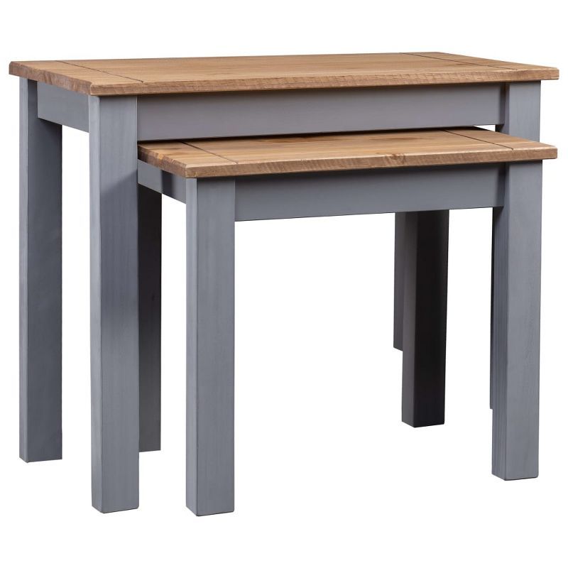 Gray and Natural Pine Wood 2-Piece Nesting Tables