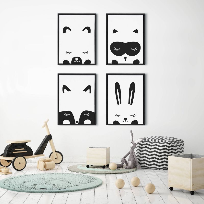 Modern Black and White Baby Animal Canvas Prints Set