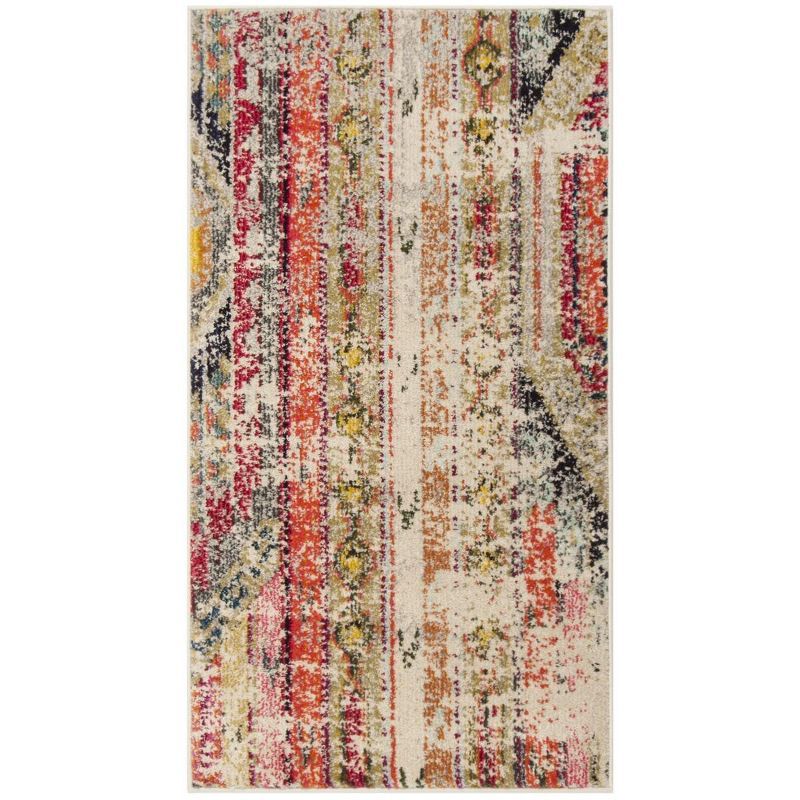 Light Grey and Multi Synthetic Boho Area Rug