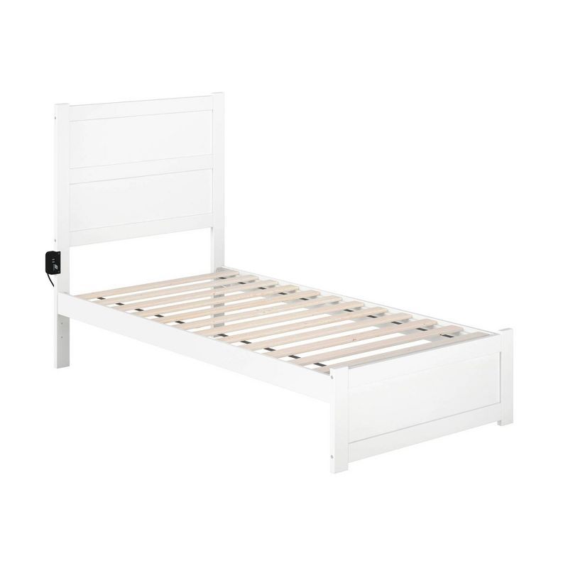 White Twin Wood Platform Bed with Headboard and Slats