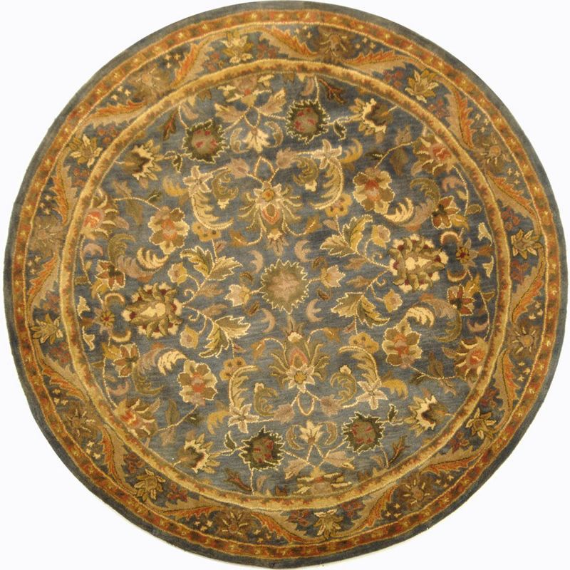 Handmade Blue and Gold Tufted Wool Round Rug