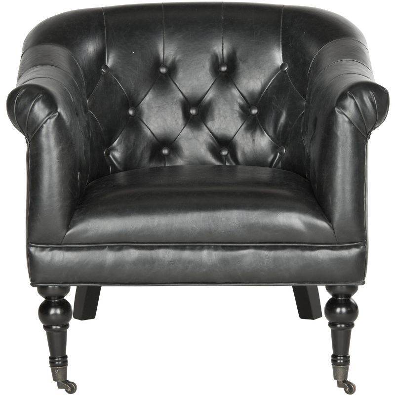 Black Faux Leather Barrel Accent Chair with Wood Legs