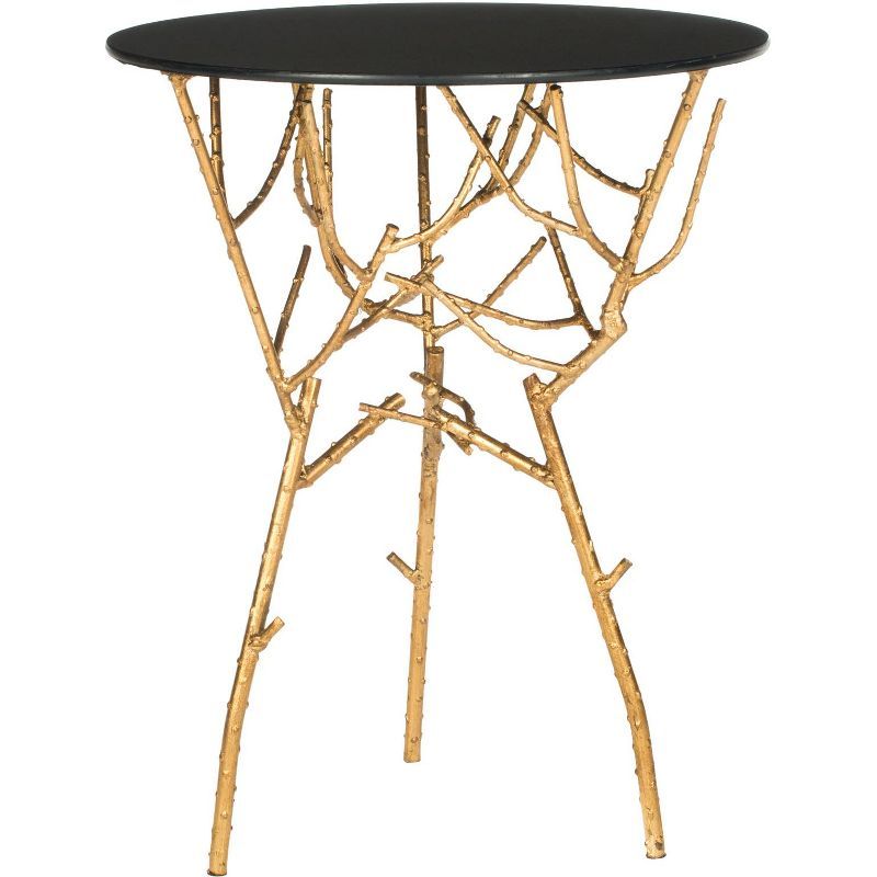 18" Transitional Black and Gold Round Metal & Glass Accent Table