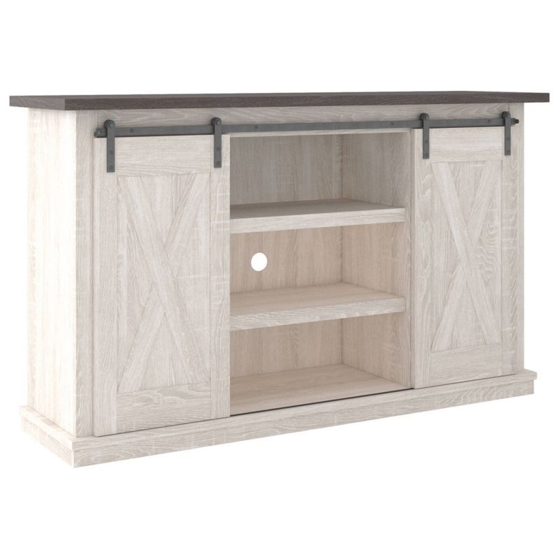 Gray Two-Tone Farmhouse TV Stand with Sliding Barn Doors