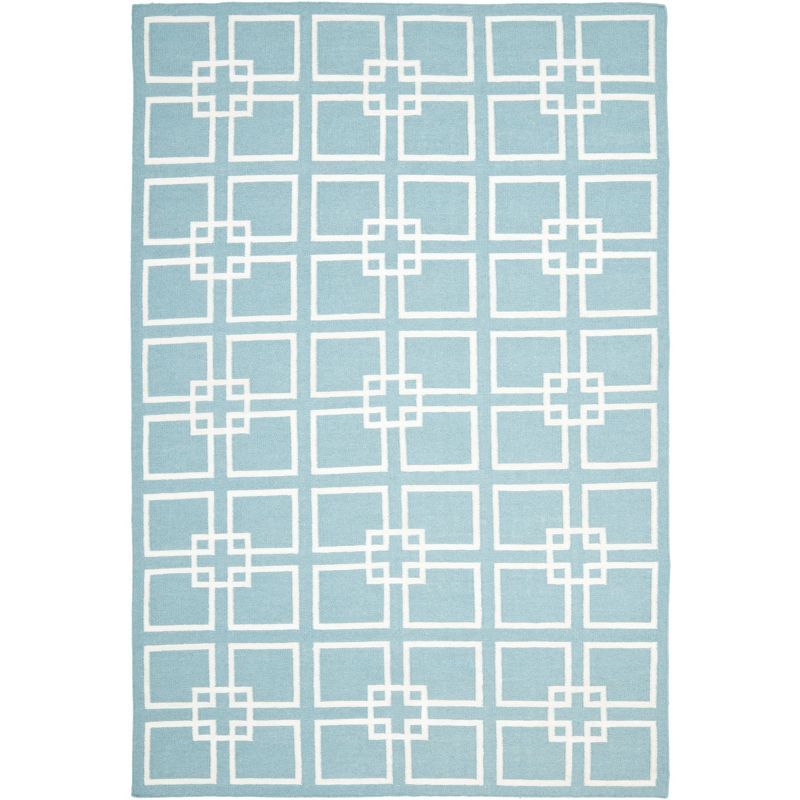 Geyser Blue Geometric Square Dance Wool & Silk 6'x9' Area Rug