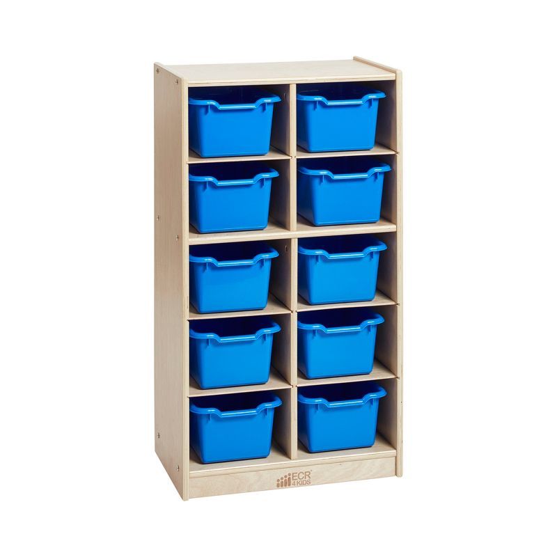 Blue 10-Cubby Birch Plywood Kids Storage Cabinet