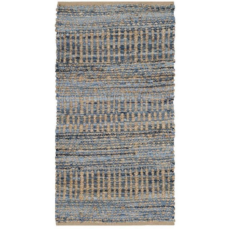 Handmade Blue Stripe Flat Woven 9' x 12' Rectangular Rug