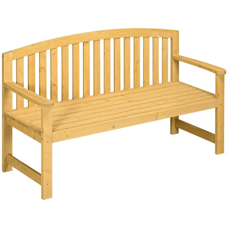 Outsunny Natural Fir Wood 56" Outdoor Garden Bench with Slatted Design