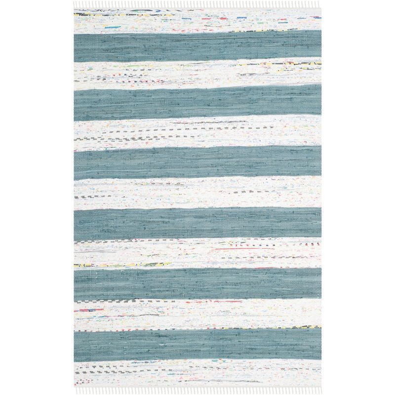 Ivory and Charcoal Striped 8' x 10' Wool Cotton Area Rug