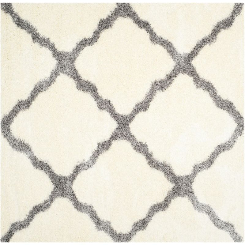 Ivory and Grey Square Hand-knotted Shag Rug