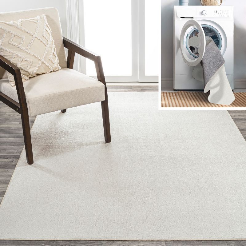 Cream 4' x 6' Synthetic Washable Rectangular Area Rug