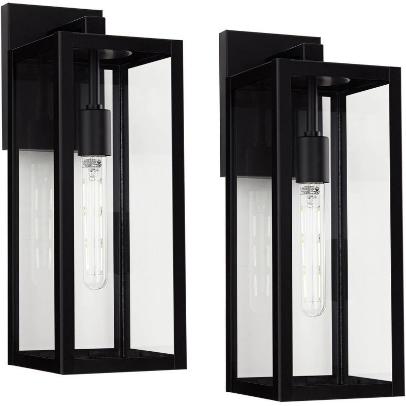 Mystic Black Rectangular Frame Outdoor Wall Light Set with Clear Glass