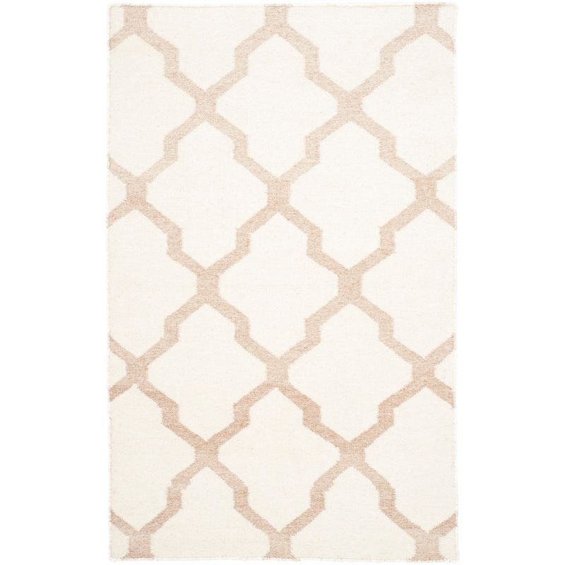 Ivory and Camel Geometric Wool Flat Weave Rug, 3' x 5'