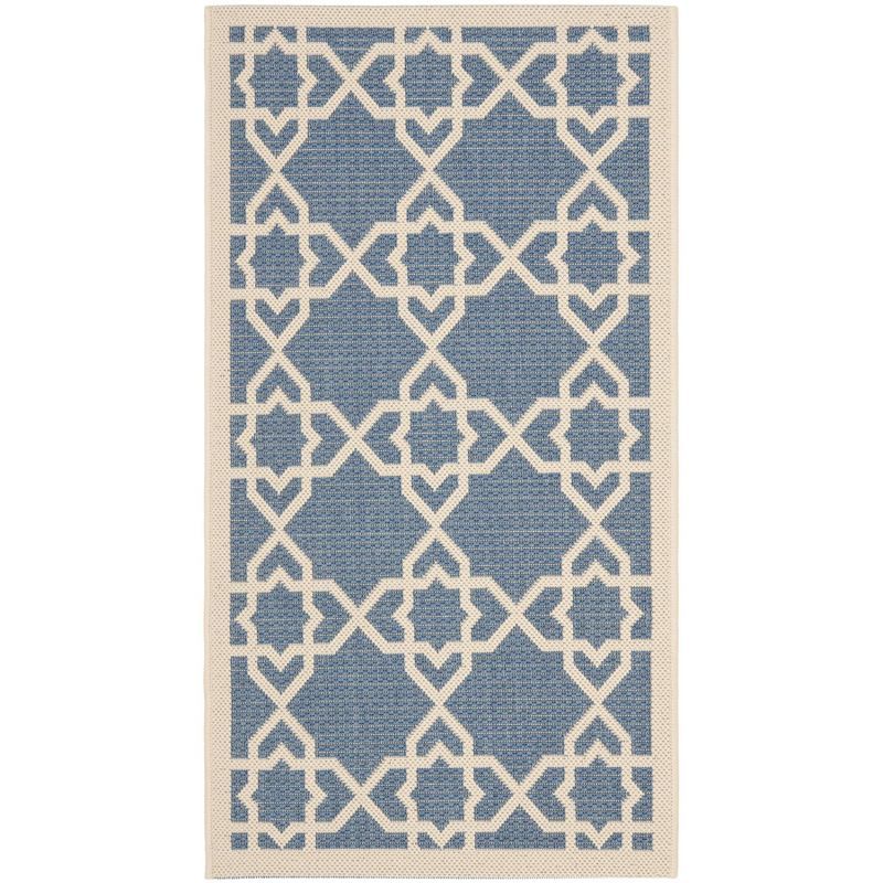 Round Blue Synthetic Easy-Care Stain-Resistant Indoor/Outdoor Rug