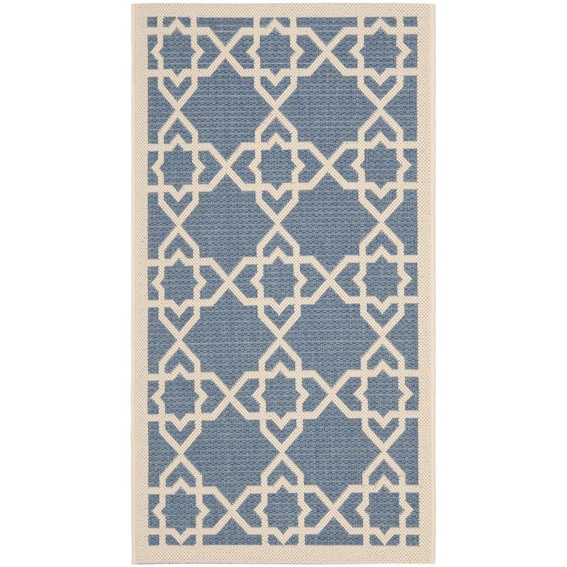 Round Blue Synthetic Easy-Care Stain-Resistant Indoor/Outdoor Rug