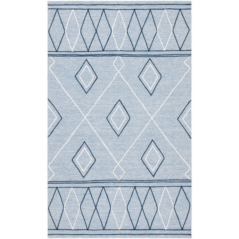 Light Blue and Ivory Wool Cotton Striped Kilim Rug 4' x 6'