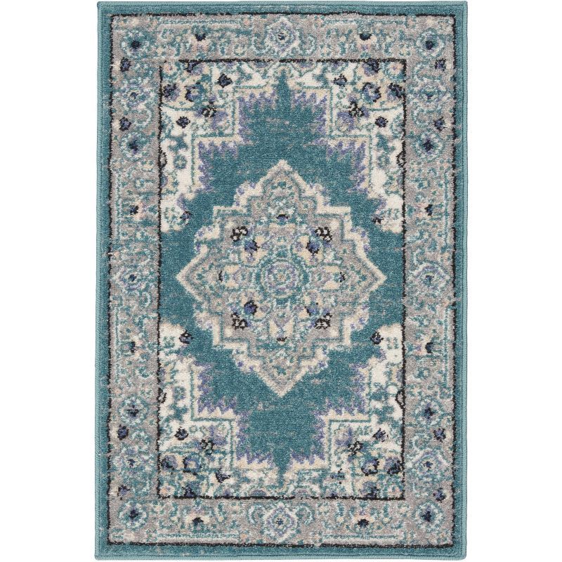 Reversible Gray Floral Synthetic Easy-Care Rectangular Rug