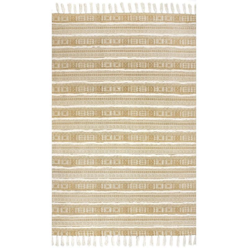 Beige Flat Woven Handmade Stripe Rectangular Area Rug 5' x 8'