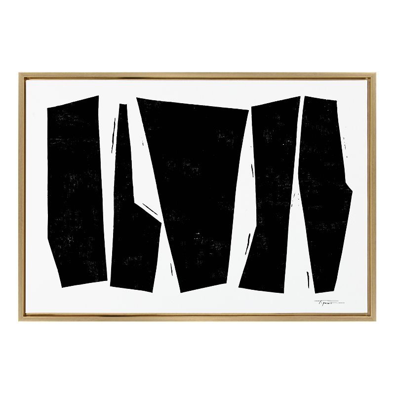 Colliding Shapes Black and White Abstract Canvas Art with Gold Frame