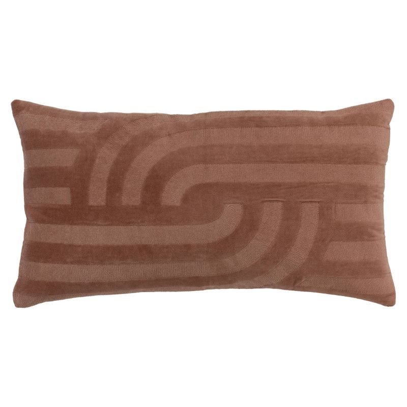 Camel Cotton Velvet Embroidered Lumbar Throw Pillow 14"x26"