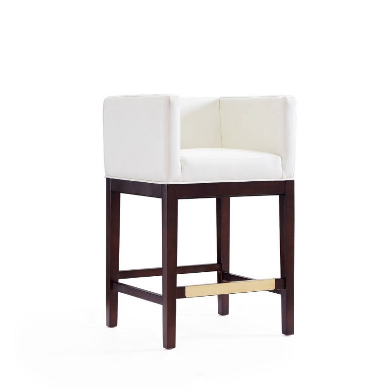 Ivory Faux Leather Walnut Wood Counter Stool with Gold Detailing