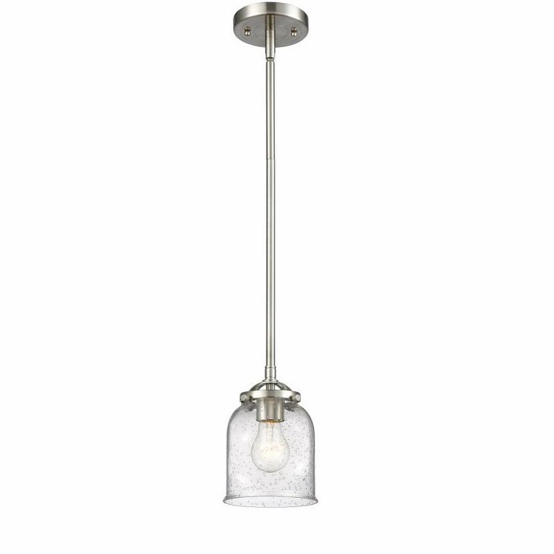 Brushed Satin Nickel Mini Pendant with Seedy Glass Shade