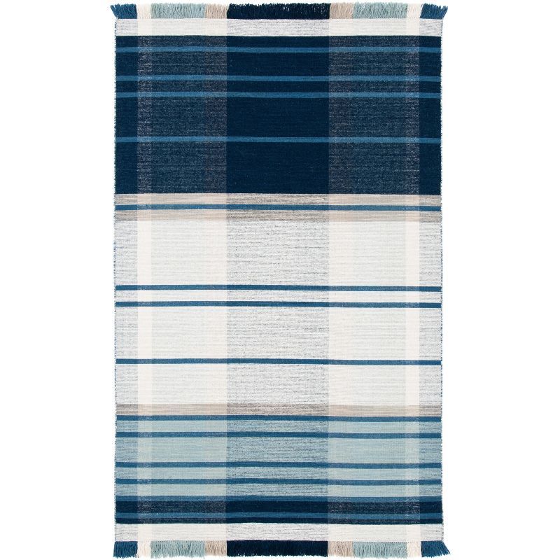 Coastal Charm Hand-Woven Blue Stripe Wool Area Rug 6' x 9'