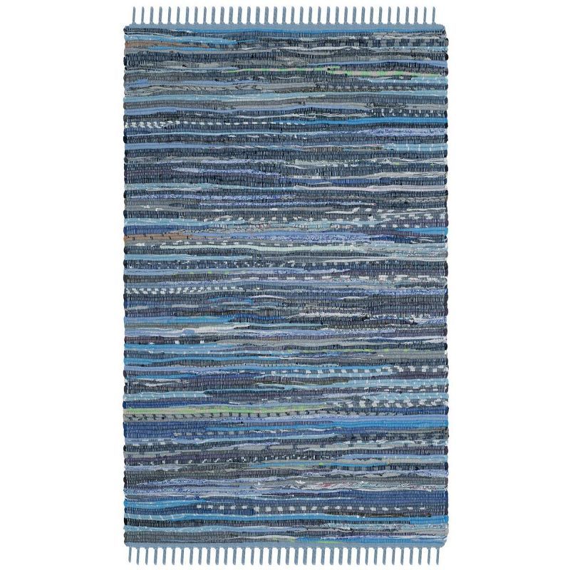 Hand-Woven Blue and Multicolor Stripe Wool-Cotton Runner Rug, 2'3" X 5'