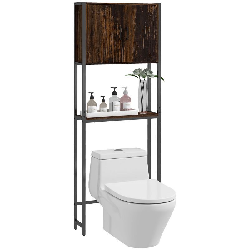 Rustic Brown Over-the-Toilet Storage Cabinet with Adjustable Shelf