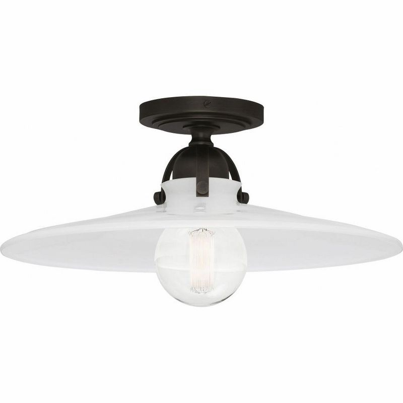 Deep Patina Bronze and Glass Semi Flush Mount Light