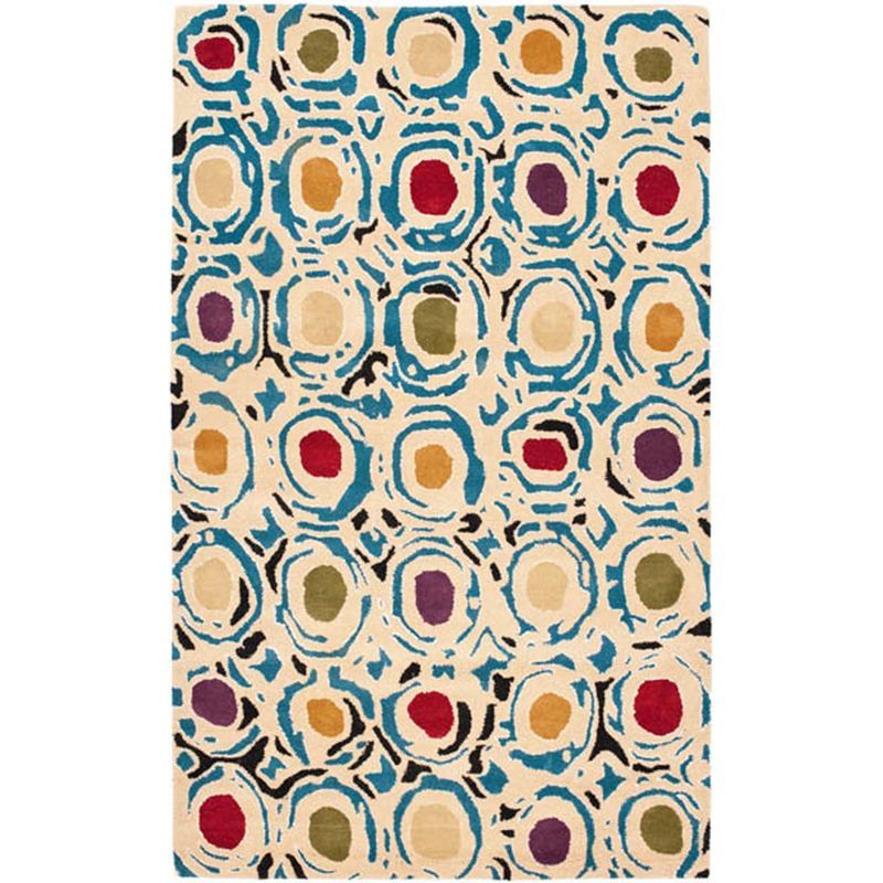 Ivory and Multicolor Handmade Wool Area Rug, 6' x 9'