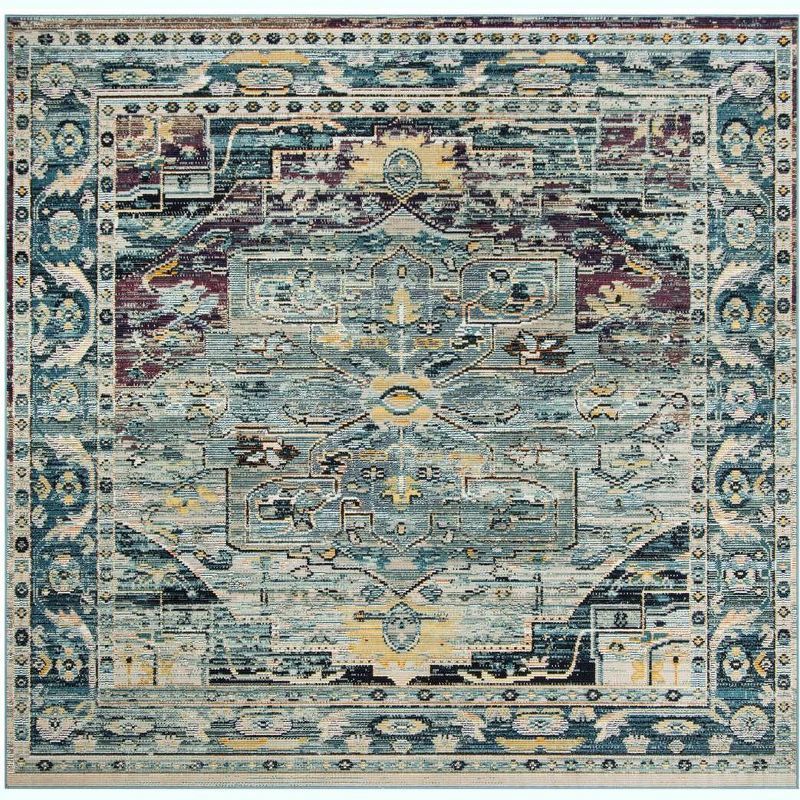 Seraphina Easy-Care Hand-Knotted Blue Square Synthetic Rug