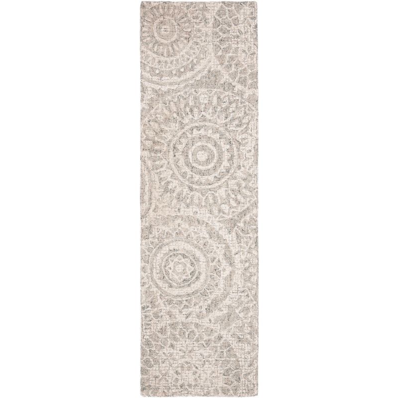 Ivory and Grey Handmade Wool Abstract Runner Rug