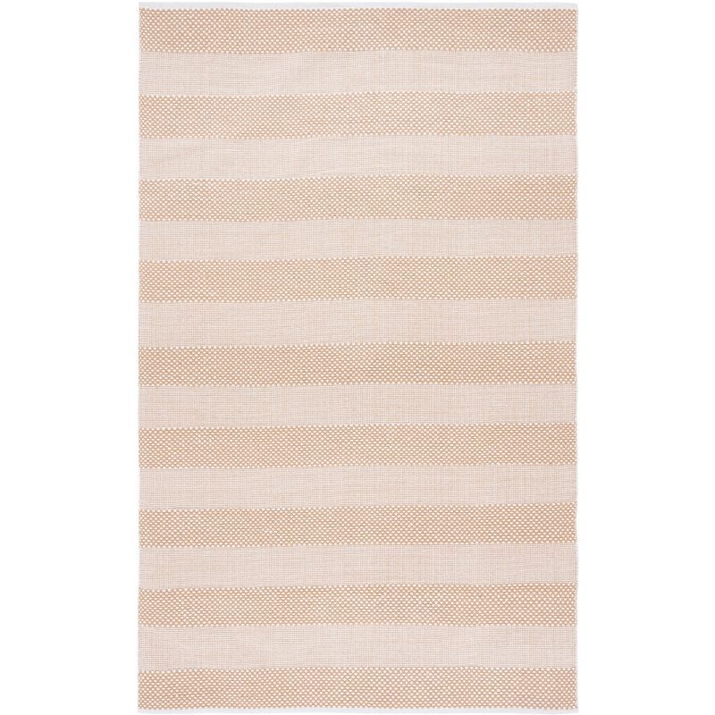 Ivory and Gold Striped Wool Cotton 4' x 6' Area Rug