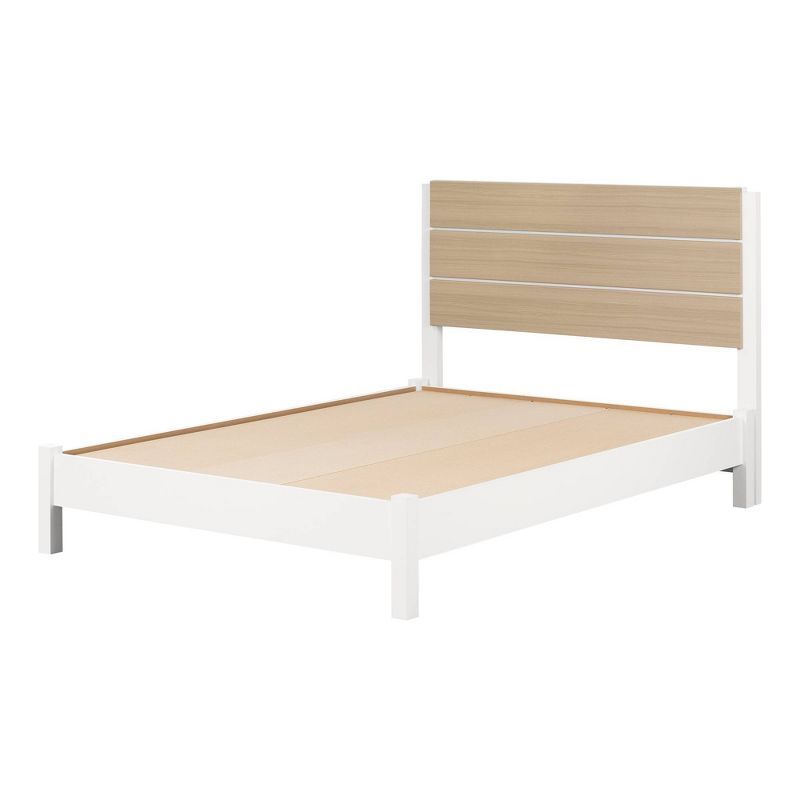 Full White and Soft Elm Platform Bed with Headboard