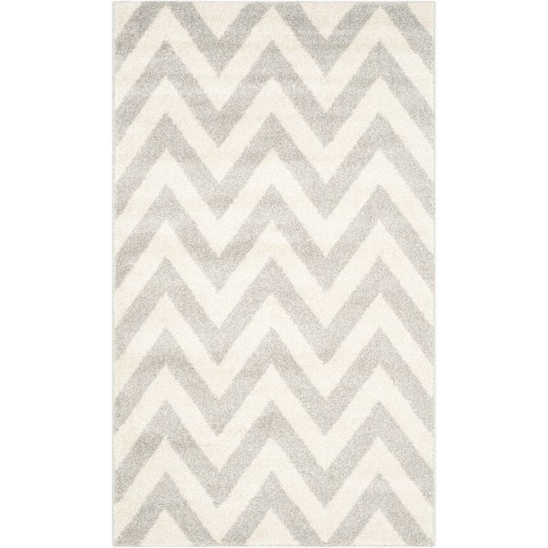 Light Grey and Beige Chevron Pattern Rectangular Rug