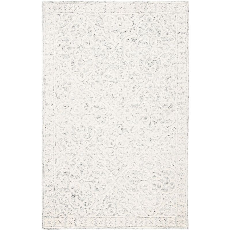 Silver and Ivory Hand-Tufted Wool Area Rug, 5' x 8'