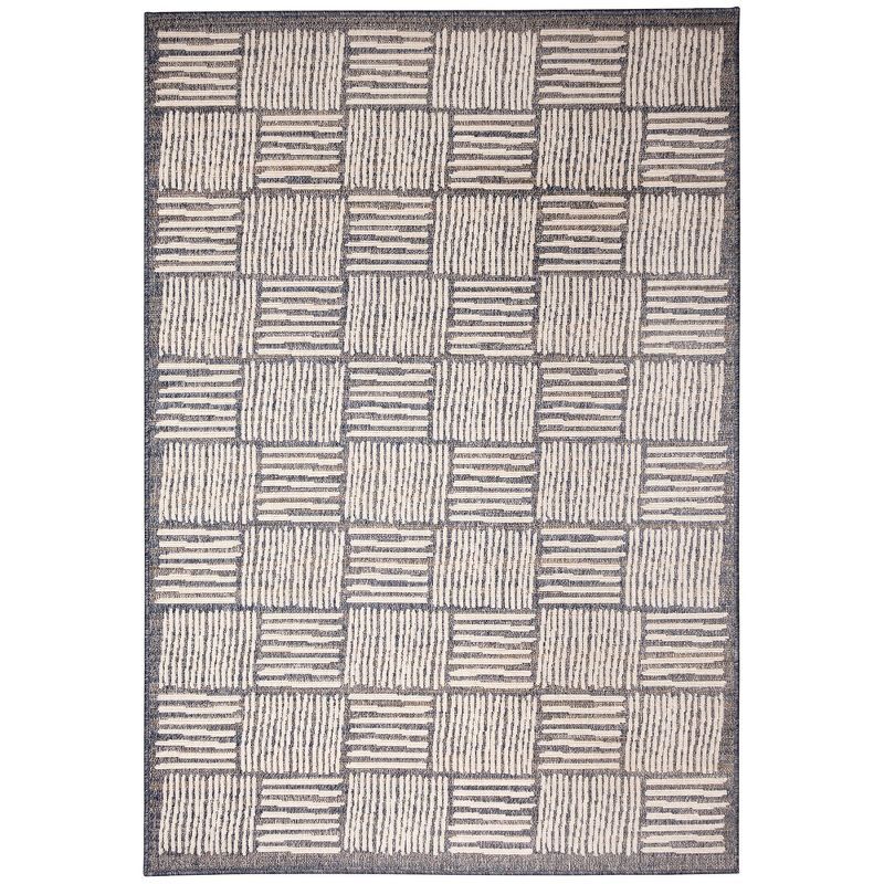 Gray and Ivory Geometric 5' x 7' Indoor/Outdoor Rug