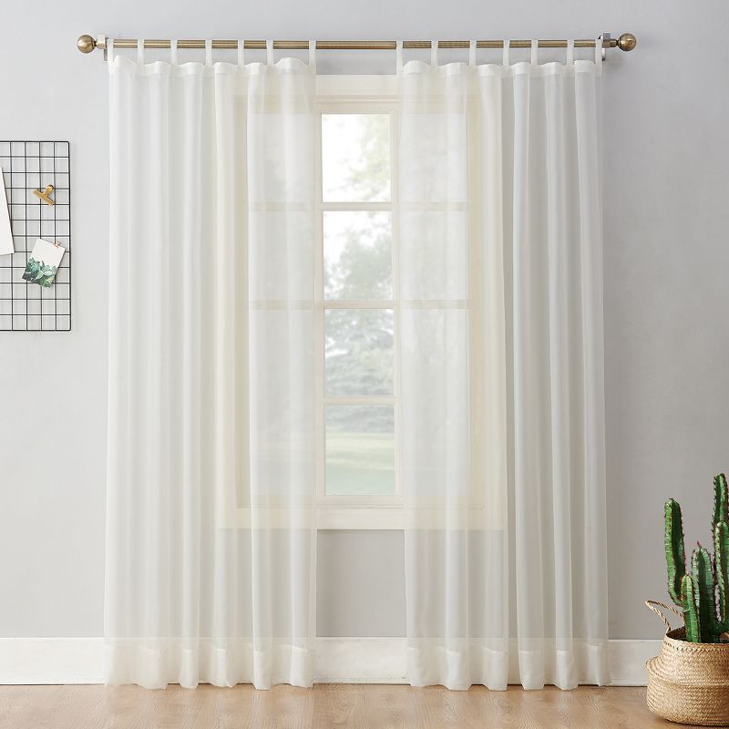 Eggshell Sheer Voile Tab Top Curtain Panel, 59" x 63"