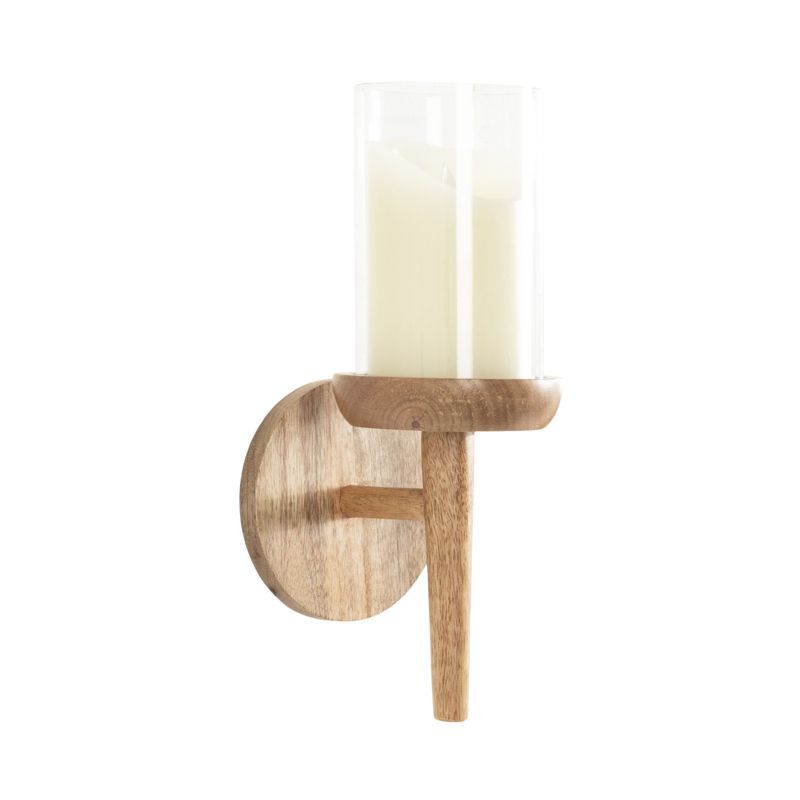 Natural Mango Wood and Glass Wall Sconce, 5x5x13