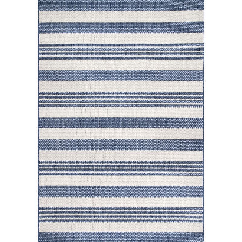 Coastal Charm Blue Stripe Synthetic Indoor/Outdoor Rug, 62"x24"
