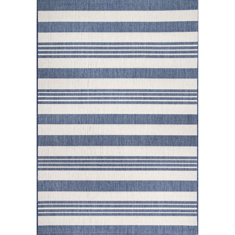 Coastal Stripe Blue Synthetic 10' x 14' Reversible Area Rug